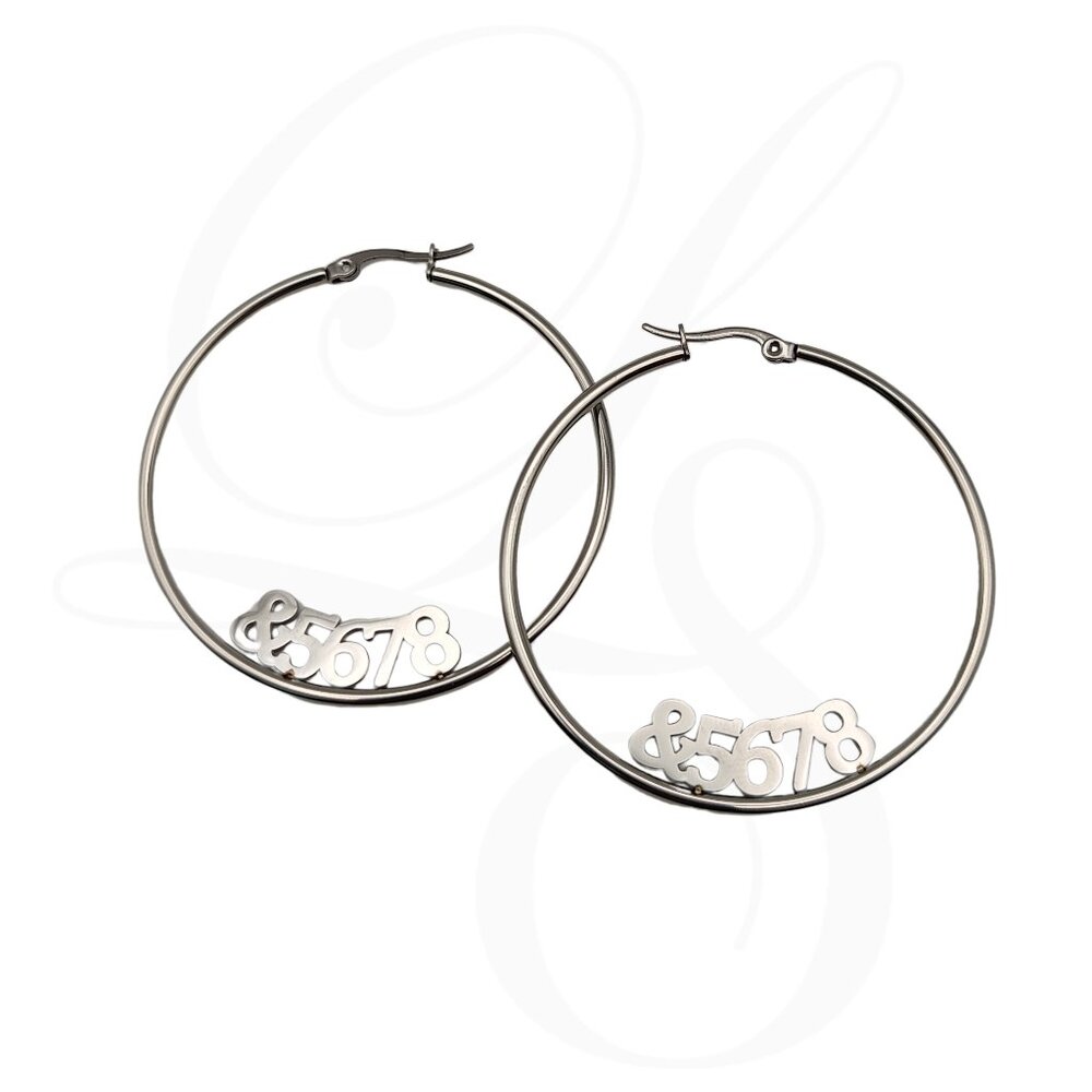 Silver “&5678” Hoop Earrings